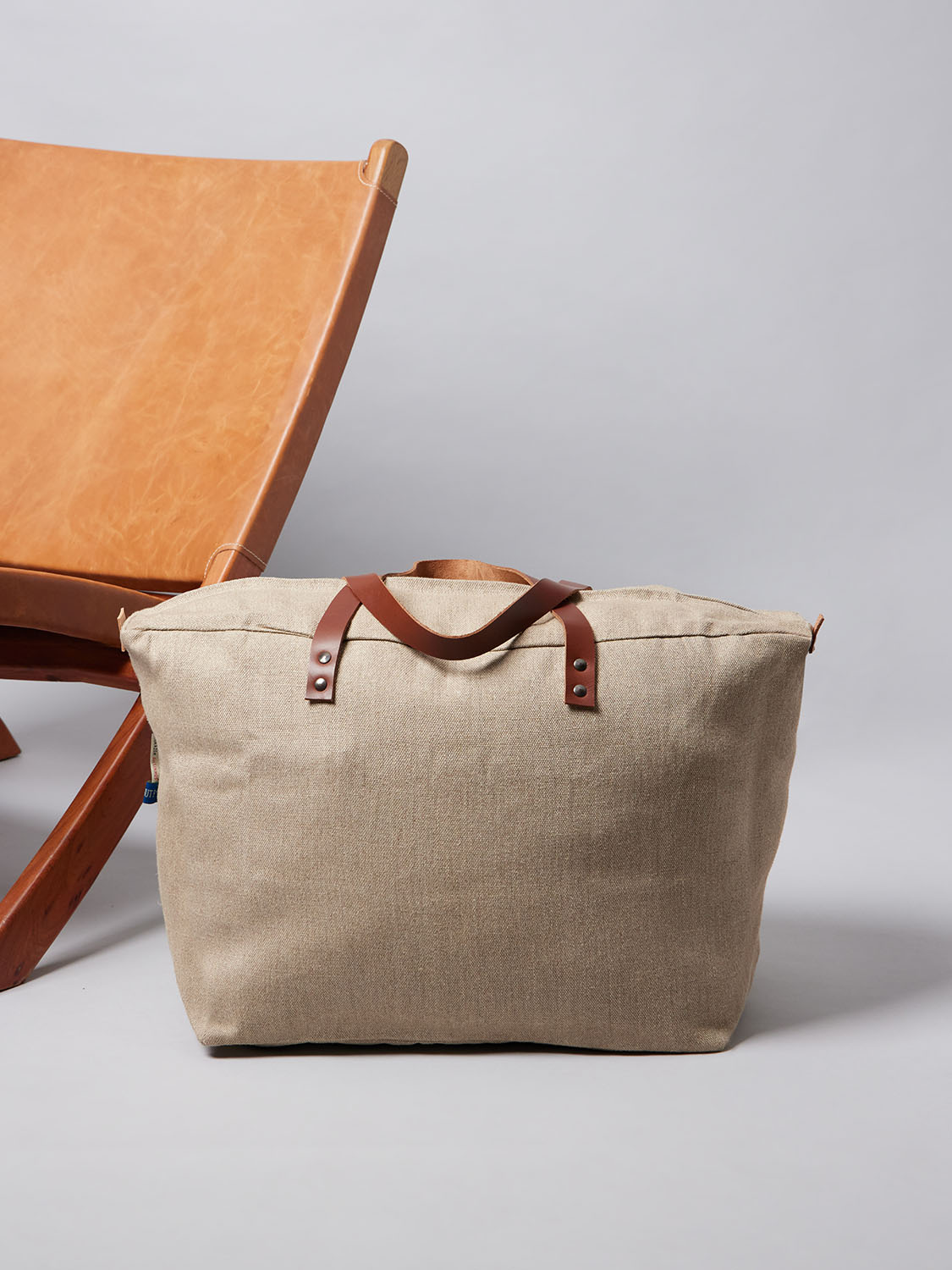 Burlap Bag with Leather Handles