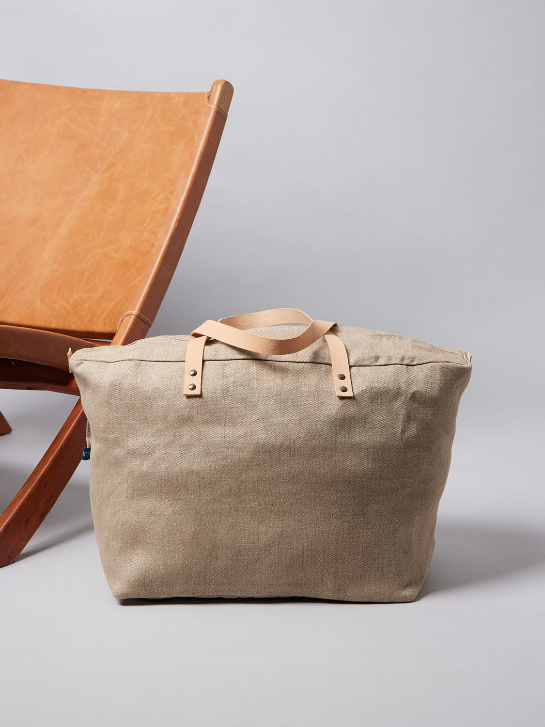 Burlap Bag with Leather Handles - Image 2